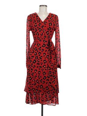 Cabi Siren Wrap Dress Red Leopard Print - Size Medium